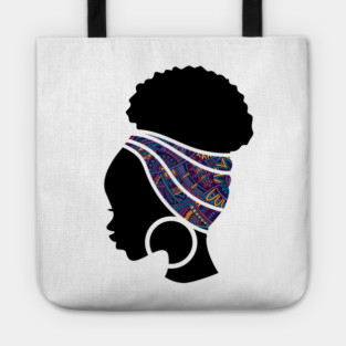 Afro Hair Woman with African Pattern Headwrap Tote
