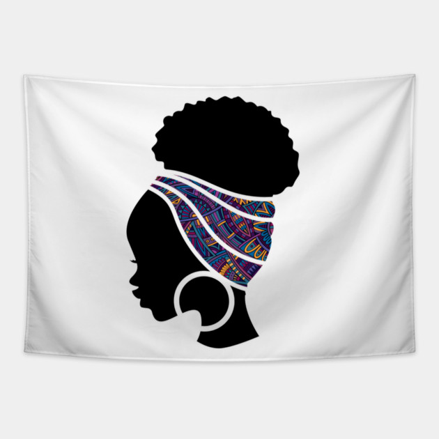 Afro Hair Woman with African Pattern Headwrap Tapestry by logiamerch