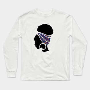 Afro Hair Woman with African Pattern Headwrap Long Sleeve T-Shirt