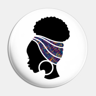 Afro Hair Woman with African Pattern Headwrap Pin