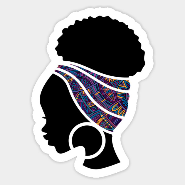 Afro Hair Woman with African Pattern Headwrap Sticker by logiamerch
