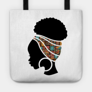 Afro Hair Woman with African Pattern Headwrap Tote