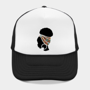 Afro Hair Woman with African Pattern Headwrap Hat