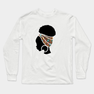 Afro Hair Woman with African Pattern Headwrap Long Sleeve T-Shirt