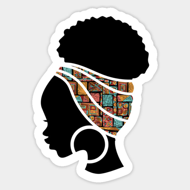 Afro Hair Woman with African Pattern Headwrap Sticker by logiamerch