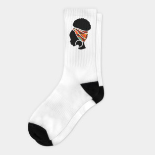 Afro Hair Woman with African Pattern Headwrap Socks