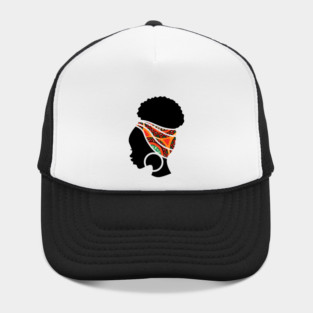 Afro Hair Woman with African Pattern Headwrap Hat