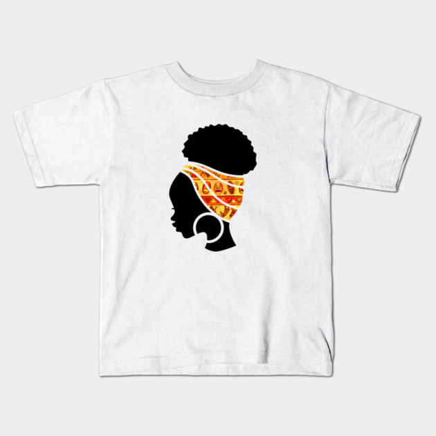 Afro Hair Woman with African Pattern Headwrap Kids T-Shirt by logiamerch