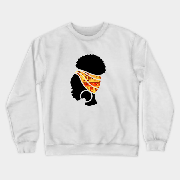Afro Hair Woman with African Pattern Headwrap Crewneck Sweatshirt by logiamerch