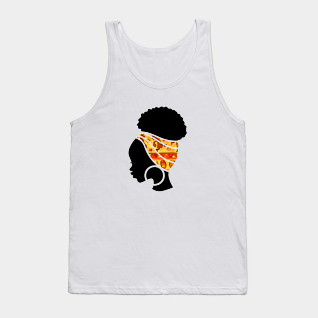 Afro Hair Woman with African Pattern Headwrap Tank Top by logiamerch