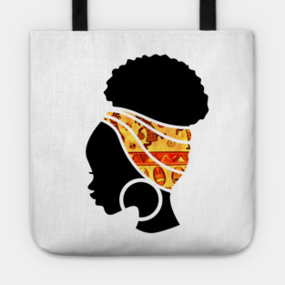 Afro Hair Woman with African Pattern Headwrap Tote