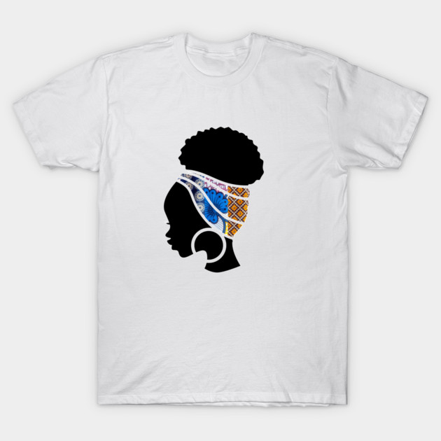 Afro Hair Woman with African Pattern Headwrap T-Shirt by logiamerch