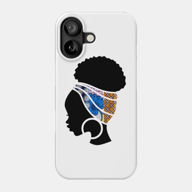 Afro Hair Woman with African Pattern Headwrap Phone Case by logiamerch