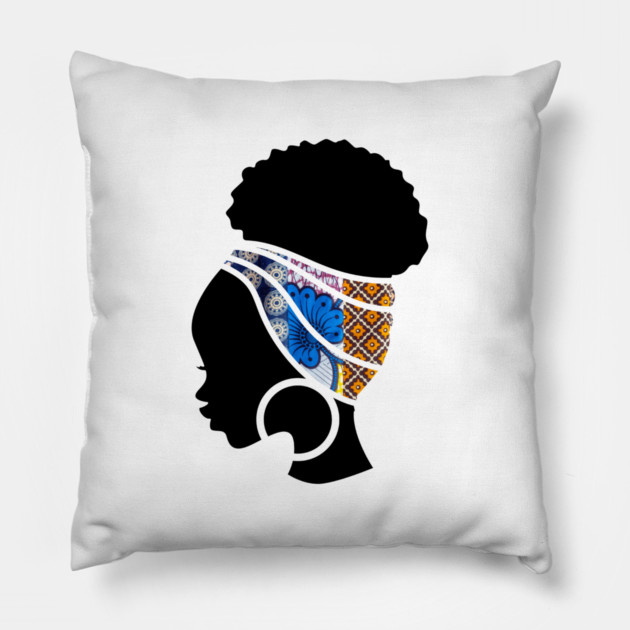 Afro Hair Woman with African Pattern Headwrap Pillow by logiamerch