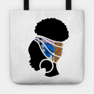 Afro Hair Woman with African Pattern Headwrap Tote