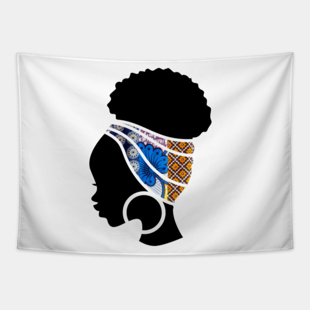 Afro Hair Woman with African Pattern Headwrap Tapestry by logiamerch
