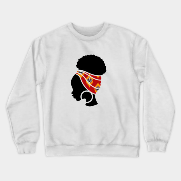 Afro Hair Woman with African Pattern Headwrap Crewneck Sweatshirt by logiamerch