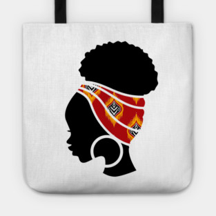 Afro Hair Woman with African Pattern Headwrap Tote