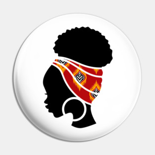 Afro Hair Woman with African Pattern Headwrap Pin