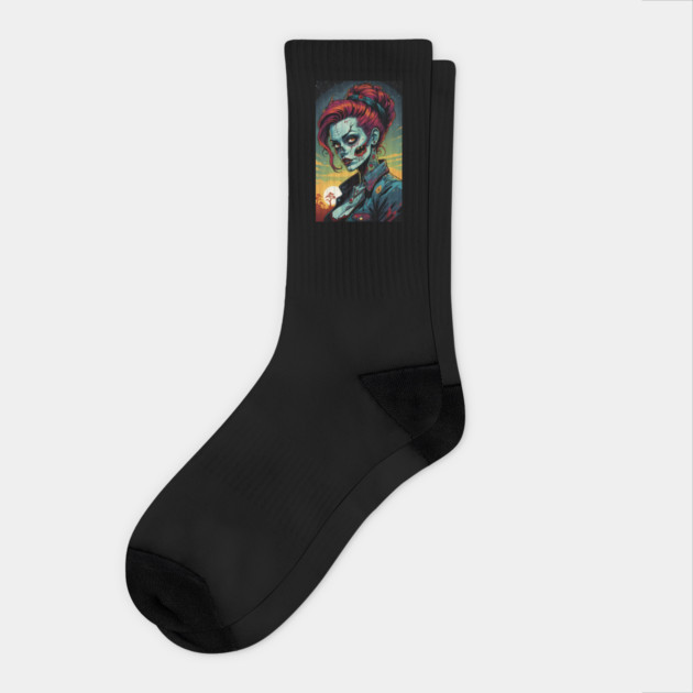 Retro Zombie Rockabilly Girl 3 Socks by Grave Digs