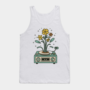 Floral Record Player Tank Top