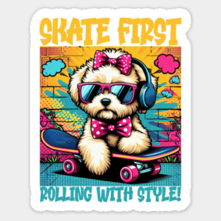 Maltipoo Skater Street Sticker