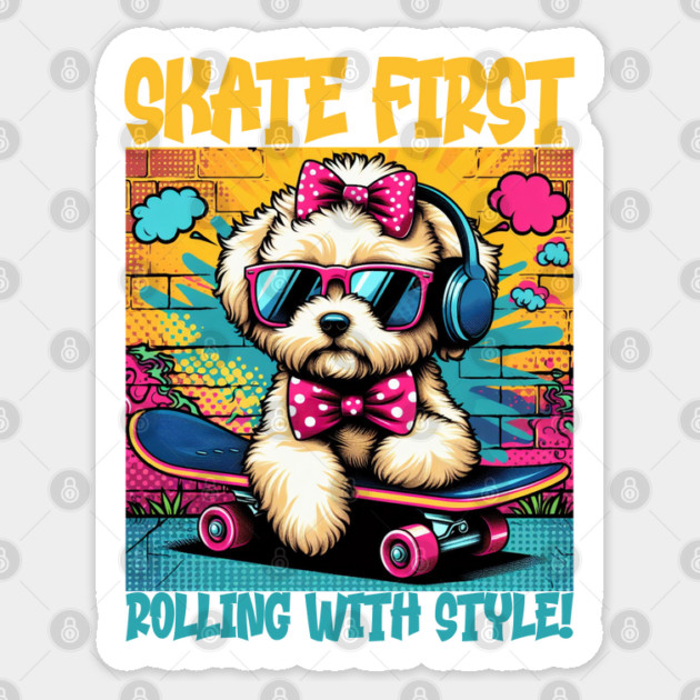 Maltipoo Skater Street Sticker by JessArty