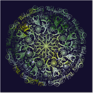 Plant For Pollinators Lime Lettering Mandala Filigree Posters and Art