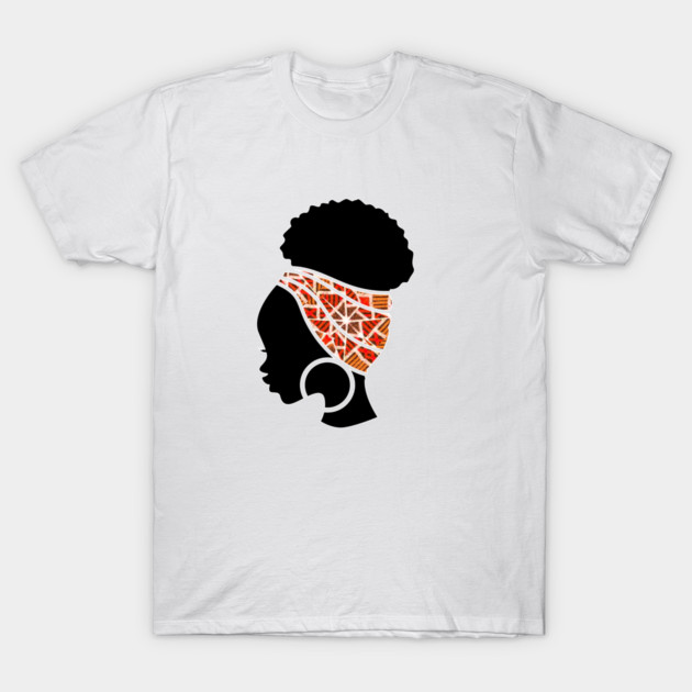 Afro Hair Woman with African Pattern Headwrap T-Shirt by logiamerch