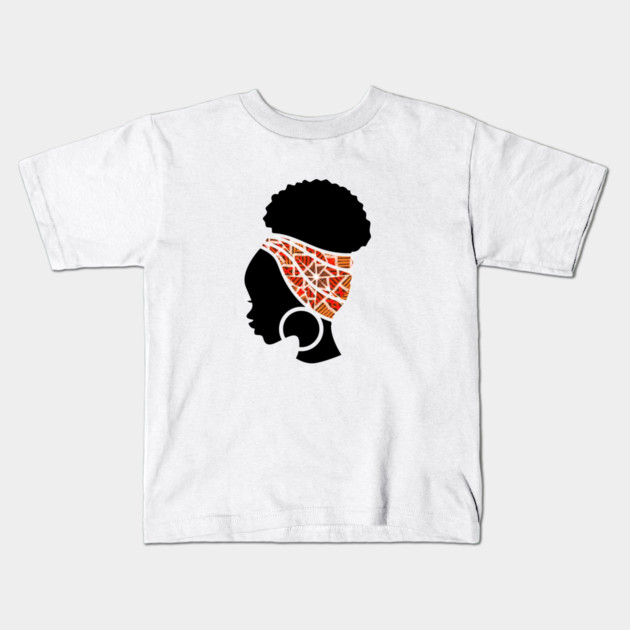 Afro Hair Woman with African Pattern Headwrap Kids T-Shirt by logiamerch