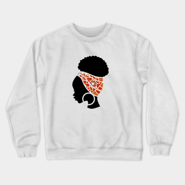 Afro Hair Woman with African Pattern Headwrap Crewneck Sweatshirt by logiamerch