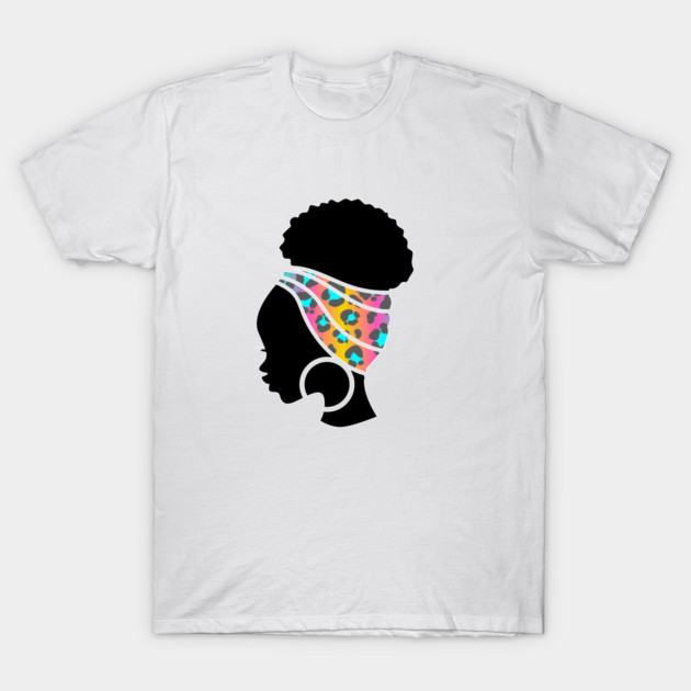 Afro Hair Woman with African Animal Pattern Headwrap T-Shirt by logiamerch