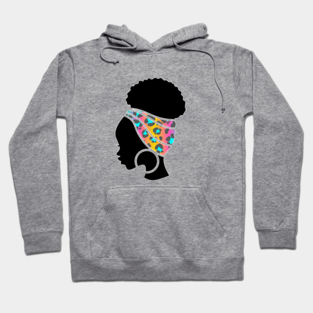 Afro Hair Woman with African Animal Pattern Headwrap Hoodie by logiamerch