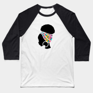 Afro Hair Woman with African Animal Pattern Headwrap Baseball T-Shirt