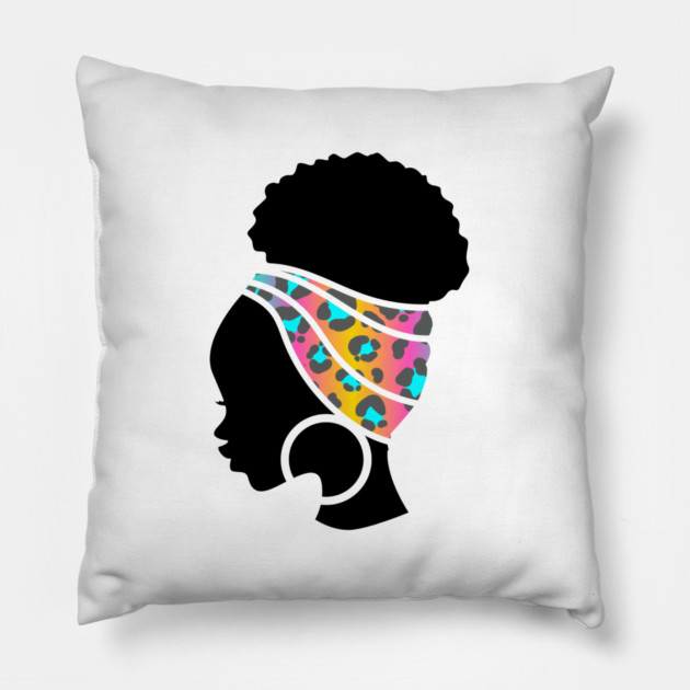 Afro Hair Woman with African Animal Pattern Headwrap Pillow by logiamerch