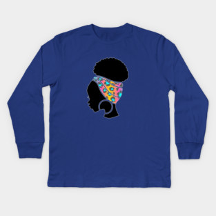 Afro Hair Woman with African Animal Pattern Headwrap Kids Long Sleeve T-Shirt