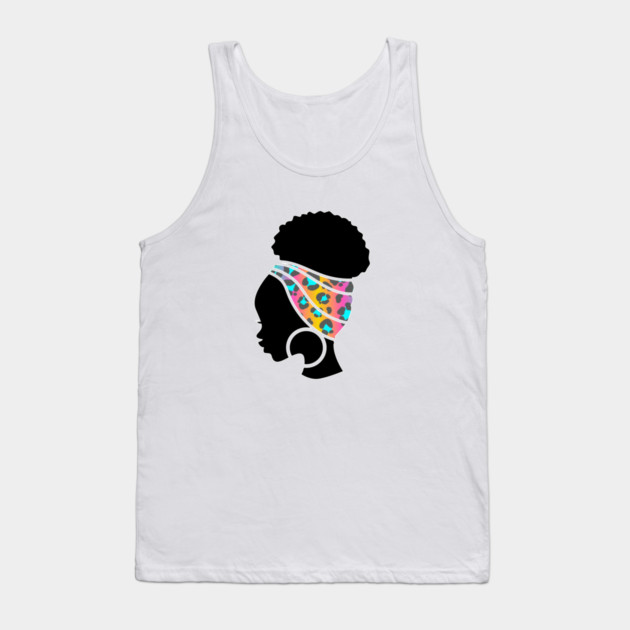 Afro Hair Woman with African Animal Pattern Headwrap Tank Top by logiamerch