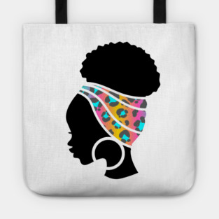 Afro Hair Woman with African Animal Pattern Headwrap Tote