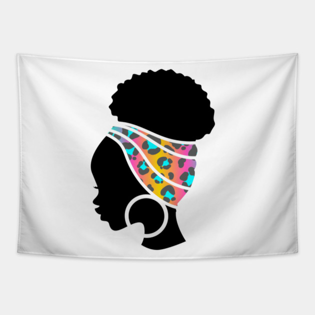 Afro Hair Woman with African Animal Pattern Headwrap Tapestry by logiamerch