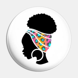 Afro Hair Woman with African Animal Pattern Headwrap Pin