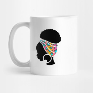 Afro Hair Woman with African Animal Pattern Headwrap Mug