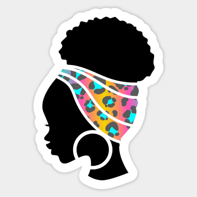 Afro Hair Woman with African Animal Pattern Headwrap Sticker by logiamerch