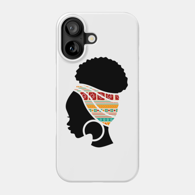 Afro Hair Woman with African Pattern Headwrap Phone Case by logiamerch
