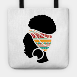 Afro Hair Woman with African Pattern Headwrap Tote