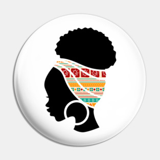 Afro Hair Woman with African Pattern Headwrap Pin