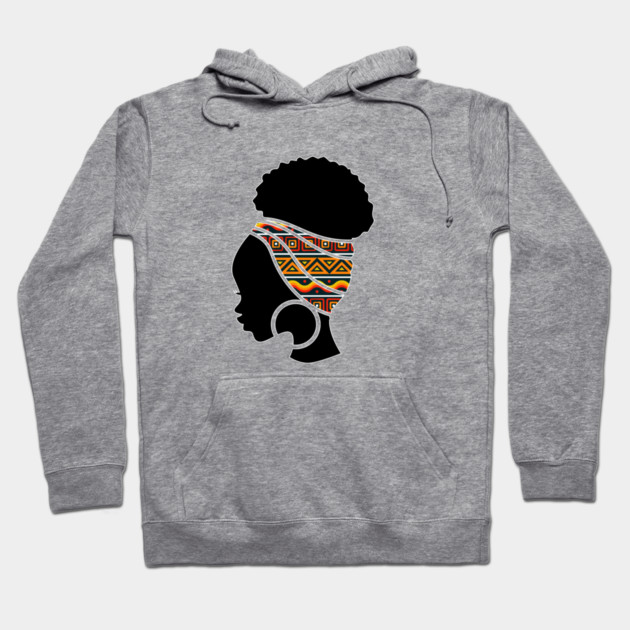 Afro Hair Woman with African Pattern Headwrap Hoodie by logiamerch