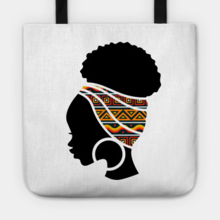 Afro Hair Woman with African Pattern Headwrap Tote
