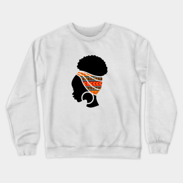 Afro Hair Woman with African Pattern Headwrap Crewneck Sweatshirt by logiamerch