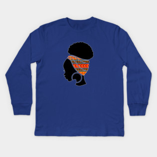 Afro Hair Woman with African Pattern Headwrap Kids Long Sleeve T-Shirt