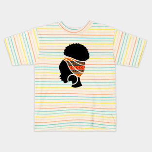 Afro Hair Woman with African Pattern Headwrap Kids T-Shirt